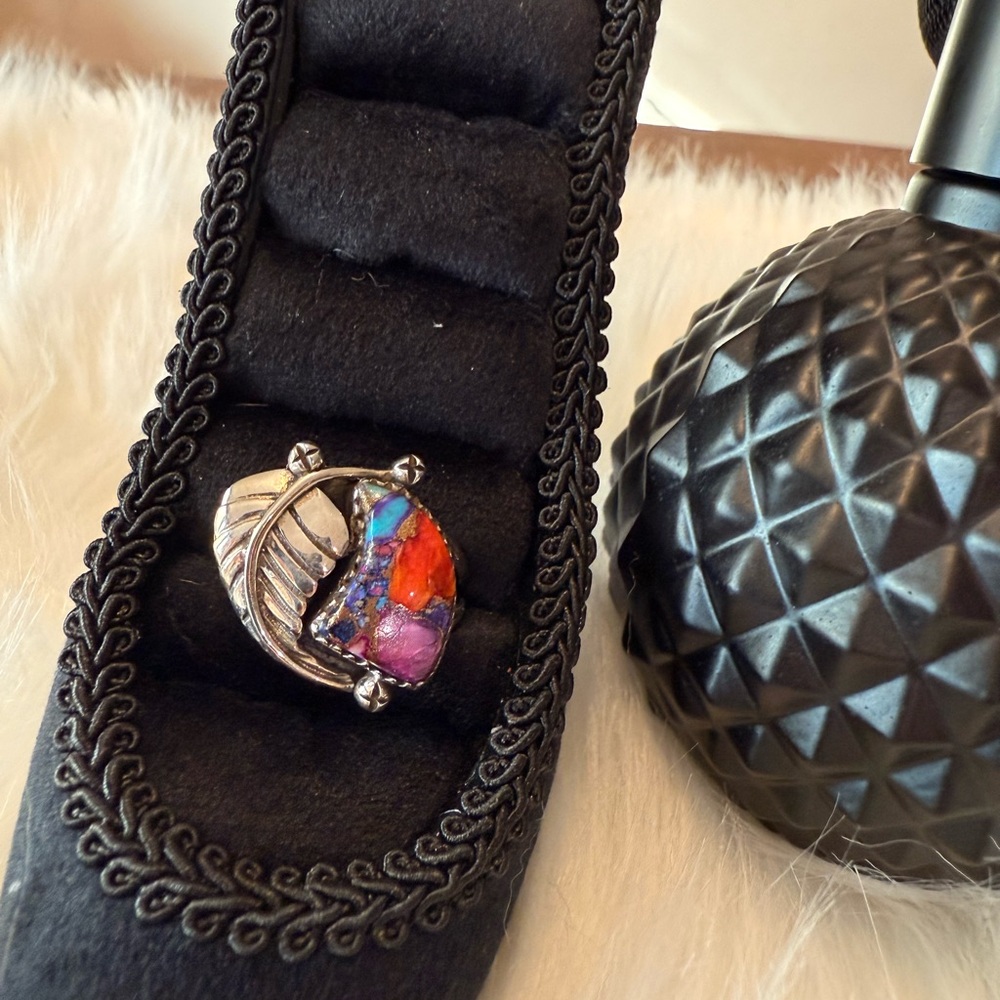 C3 Colorful Spiny Oyster, Copper, and Turquoise Ring set in 92.5% Silver Setting